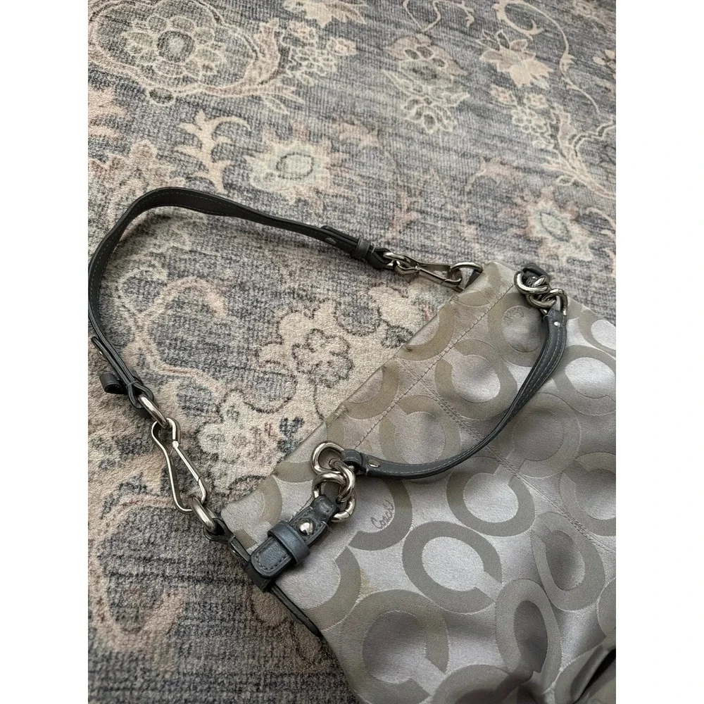 Coach Signature Brooke Jacquard Hobo Bag Purse Gray